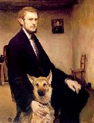 Miroslav Kraljevic Selfportrait with a dog Sweden oil painting artist
